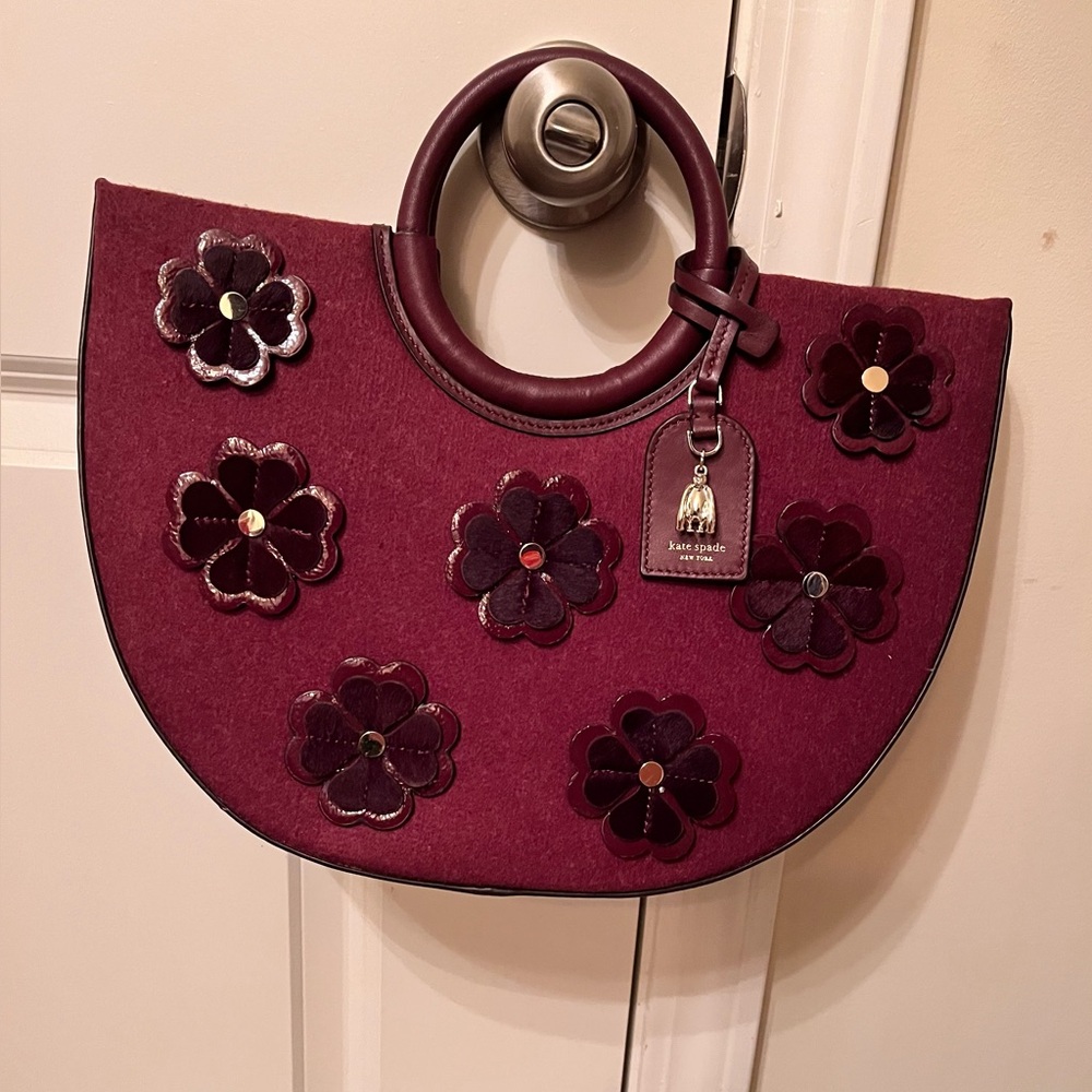Kate Spade Maroon Floral Appliqué Tote